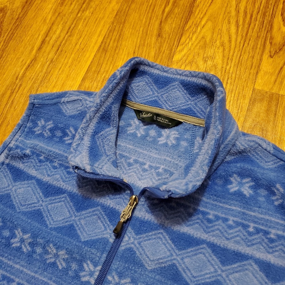 Woolrich Vest Women XL Blue Aztec Sapphire‎ Fair Isle Full Zip Fleece
